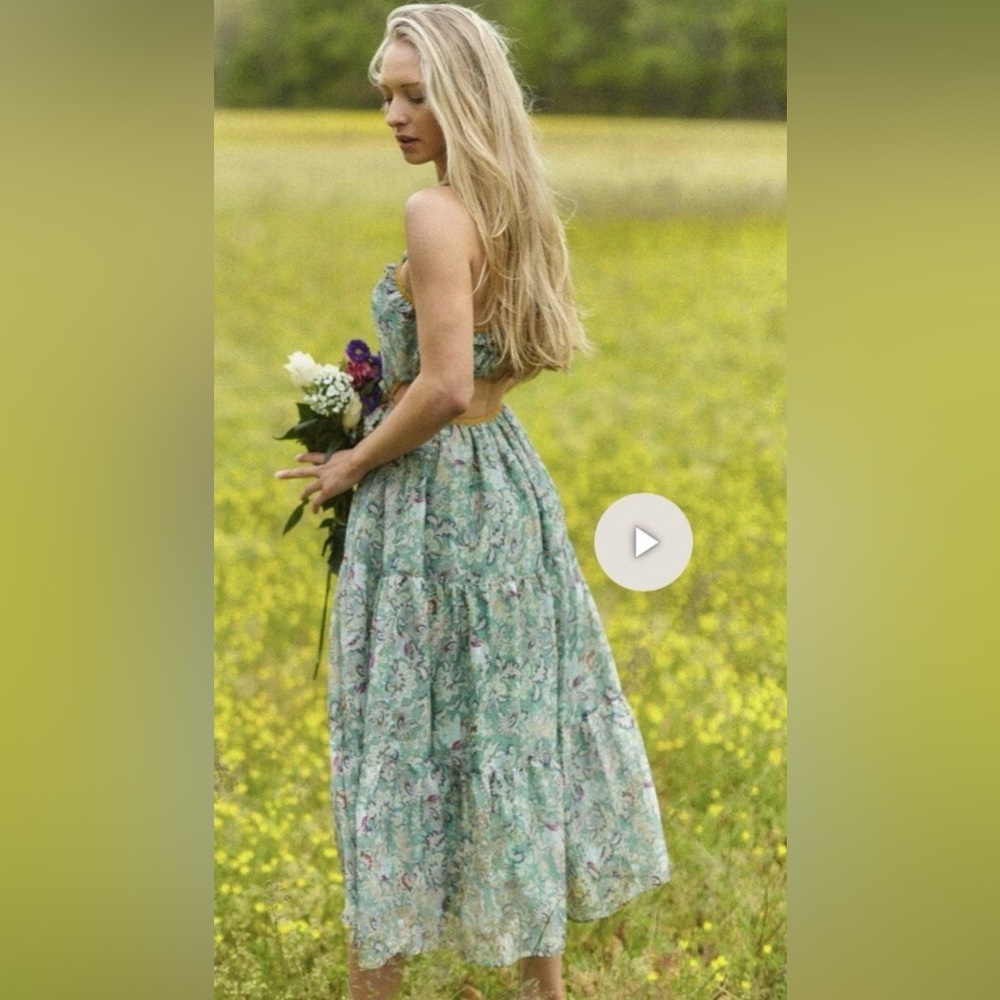 CURRENT AIR Lasalle Open Back Midi Dress In Floral Sage Sz S NWT - Picture 2 of 14
